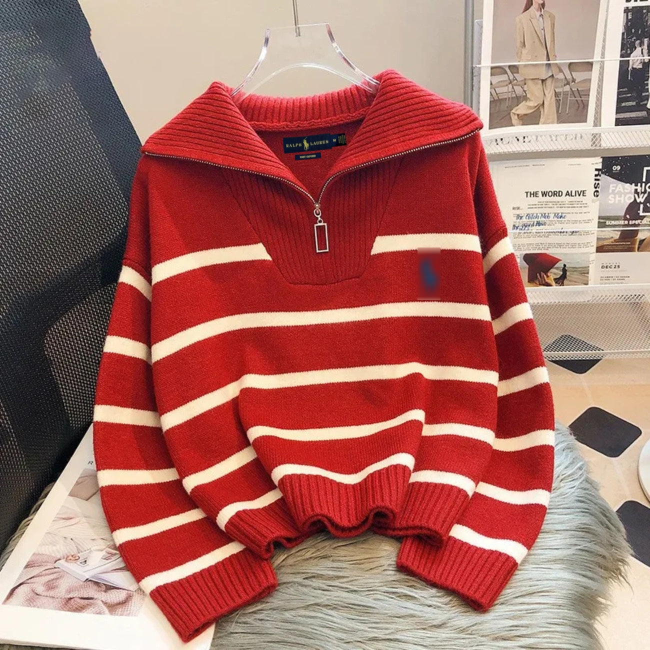 Striped Quarter-Zip Knit Sweater
