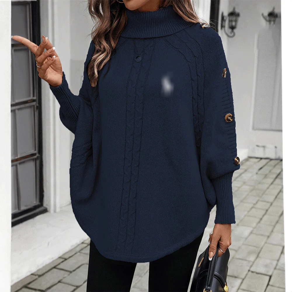 Knit Buttoned Poncho Sweater
