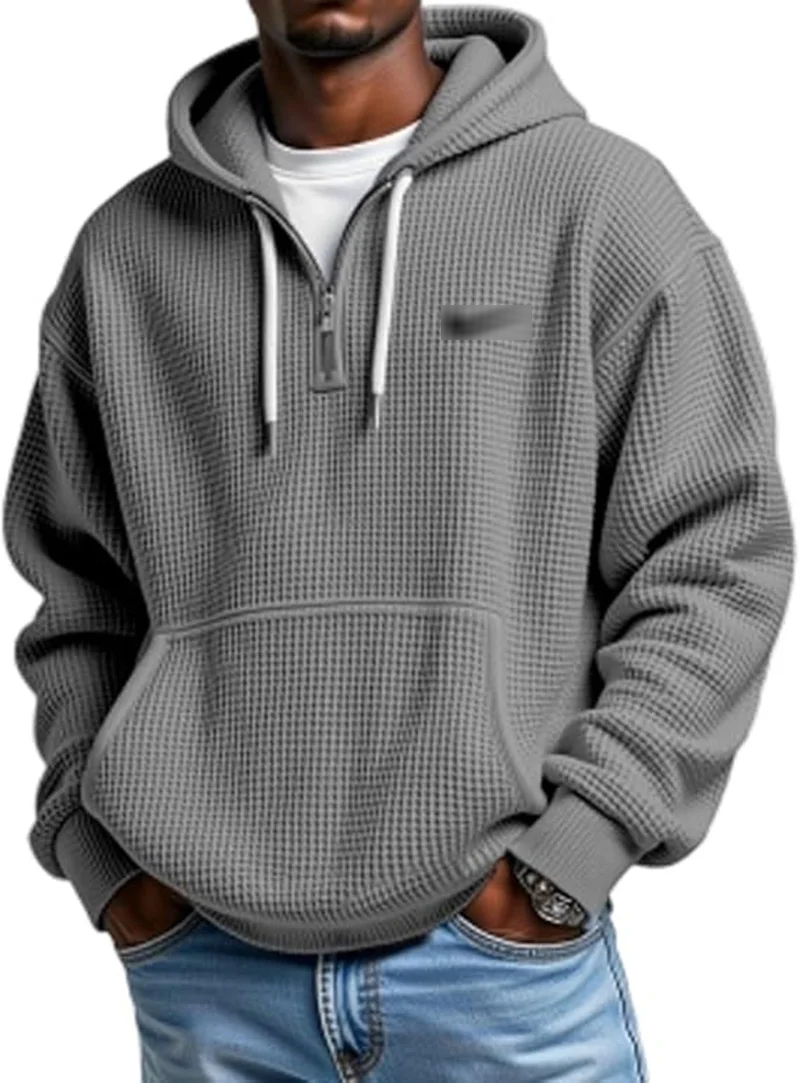 Waffle Texture Zip Hoodie