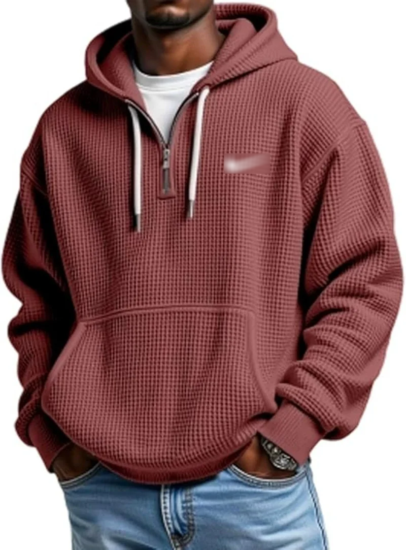 Waffle Texture Zip Hoodie