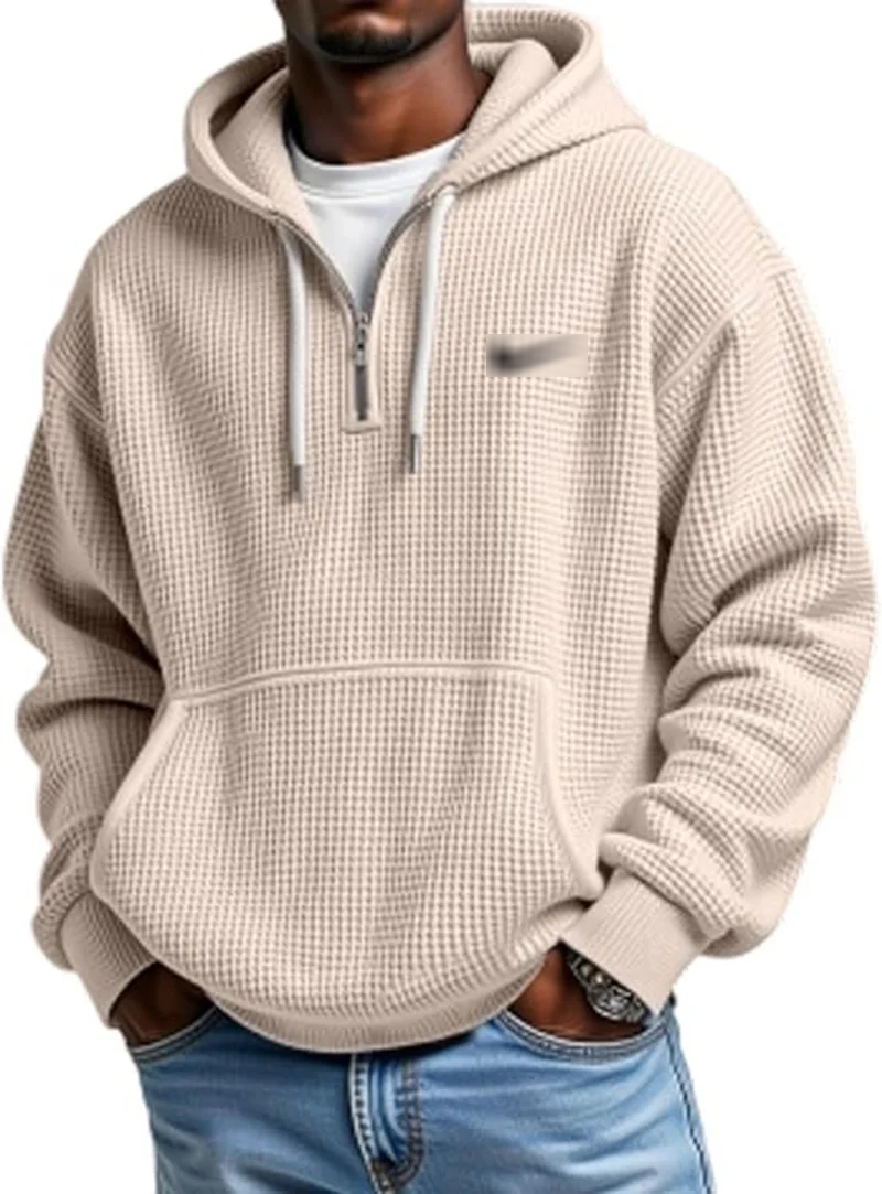 Waffle Texture Zip Hoodie
