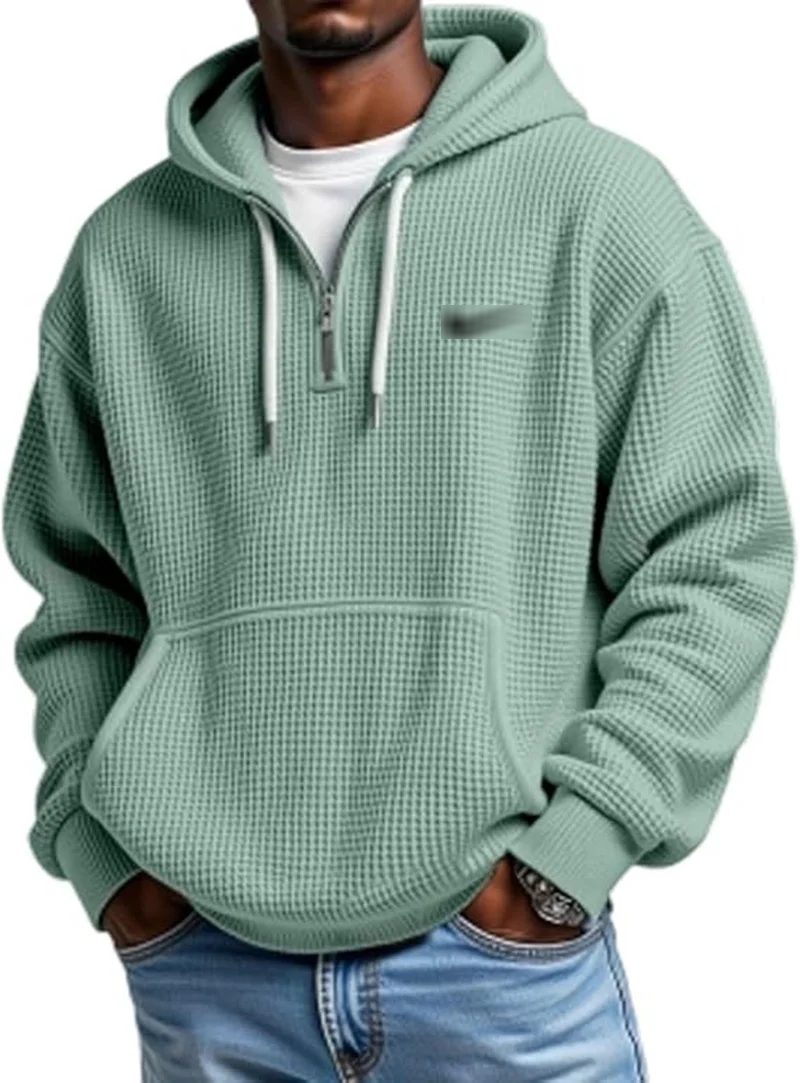 Waffle Texture Zip Hoodie