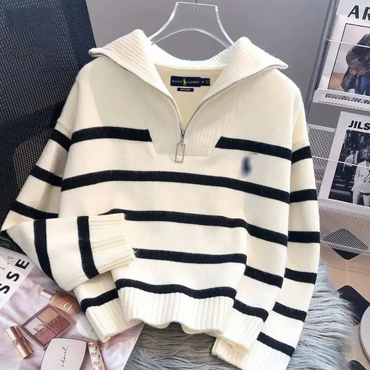 Striped Quarter-Zip Knit Sweater