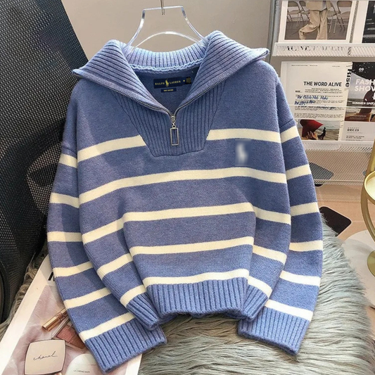 Striped Quarter-Zip Knit Sweater