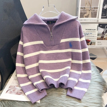Striped Quarter-Zip Knit Sweater