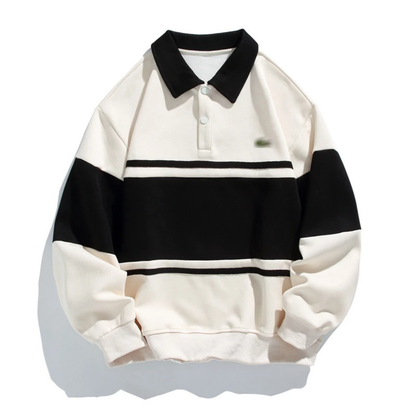 Retro Striped Polo Sweatshirt