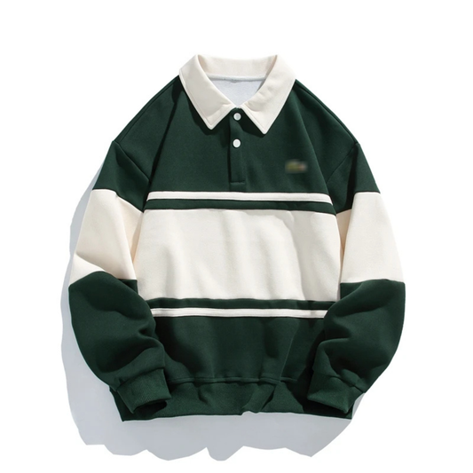 Retro Striped Polo Sweatshirt