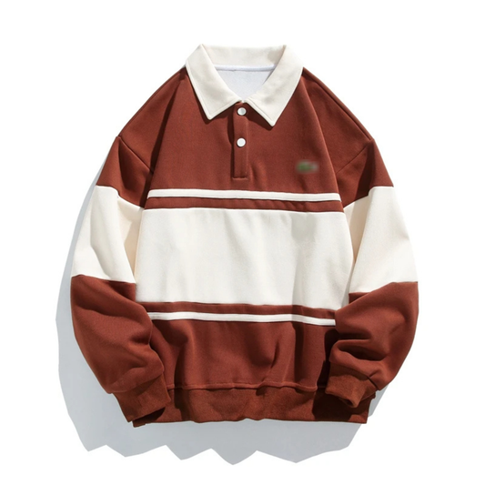 Retro Striped Polo Sweatshirt