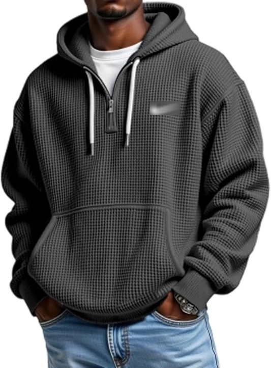 Waffle Texture Zip Hoodie